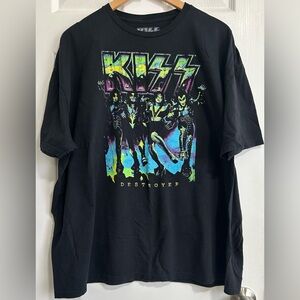 Kiss Destroyer Retro Graphic T-shirt  Black Short Sleeve Music  Men’s 3XL